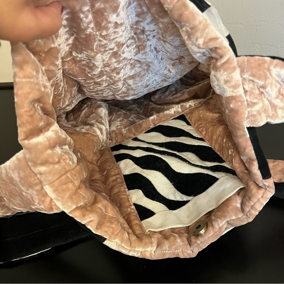 Velour Double sided crossbody Bag, boho chic,zebra print, lace accent - Picture 10 of 15